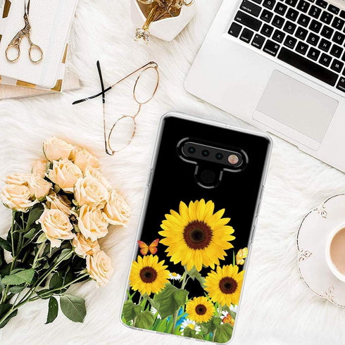 Clear Slim Designed for LG K51 Case, for LG Q51 Case,Shock-Absorption Floral Flexible Soft TPU Rubber Protective Cover for LG K51 (Sunflower)...