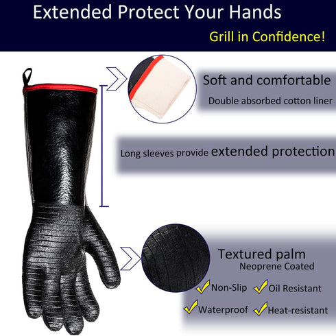 932°F Heat Resistant Gloves Non-Slip BBQ Gloves Waterproof Kitchen Gloves Fireproof Grilling Gloves Oil Resistant Barbecue Gloves Neoprene Coated ...