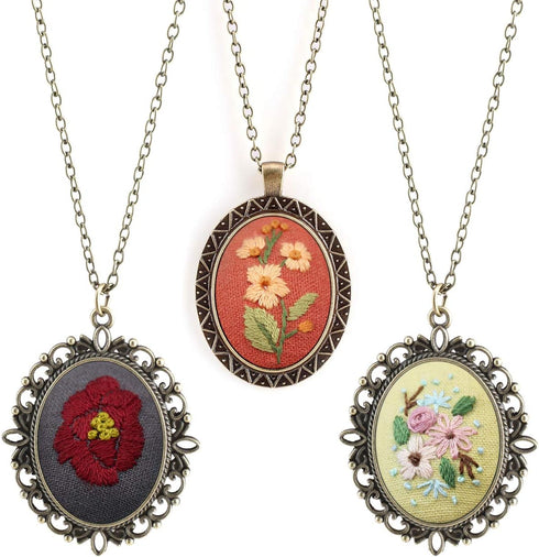 MWOOT 3 Pack Pendant Embroidery Starter Kit for Beginners, Retro Necklace Series Cross Stitch Tools for Necklace & Earrings & Hand Sewing Jewelry ...