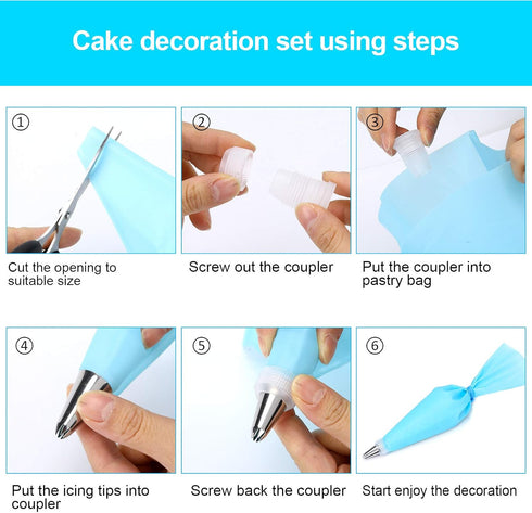 34Pcs Piping Bags and Tips Set, Bake Cake Decorating Kit with 24 Stainless Steel Tips, 2 Reusable Silicone Pastry Bags, 3 Icing Smoother, 2 Couple...