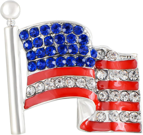 Alilang America USA Patriotic American Red White Blue Crystal Rhinestone Waving Flag Brooch Pin...