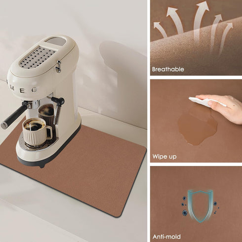 QPIX DIGITAL Coffee Bar Mat for Countertops, 19"x12" Coffee Maker Mat, Super Absorbent Quick Dry Coffee Mat Hide Stain Dish Drainer Mat Rubber Bac...