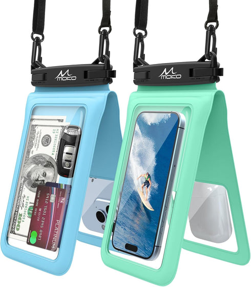 MoKo Double Case Waterproof Phone Pouch, 2Pack Waterproof Phone Case Dry Bag with Adjustable Lanyard Compatible with iPhone 15 14 Pro Max Galaxy S...