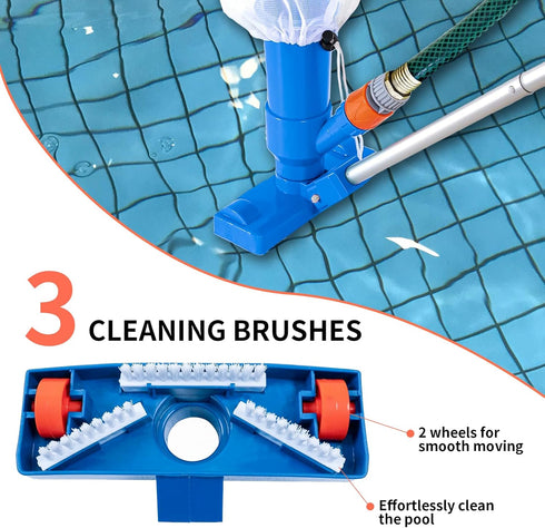 Portable Pool Vacuum Jet Cleaner-with Brush&Filter Bag&48" Pole,No Electric Power Needed, Use Garden Hose Water Pressure to Vacuum,for Inflatable ...