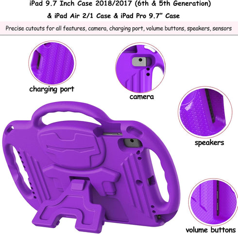 LTROP Kids Case for iPad 5th/6th Generation (2017/2018) & Air 2, Shoulder Strap Handle Stand Shockproof Bumper Cute Kid Case for iPad 9.7 Inch, Pu...
