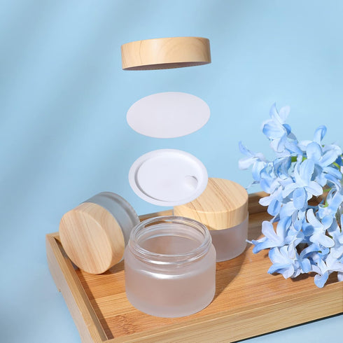 50 Gram/ml Glass Cosmetic Containers with lids?Round Frosted Cosmetic Jars with Leakproof lids,Small Empty Glass Sample Jars for Makeup Lip Scrub ...