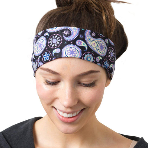 RiptGear Stretch Sport Headband for Women (Purple Paisley) — Made of Non-Slip Sweat Wicking Fabric — Great for Yoga, Running or The Gym — Soft Hea...