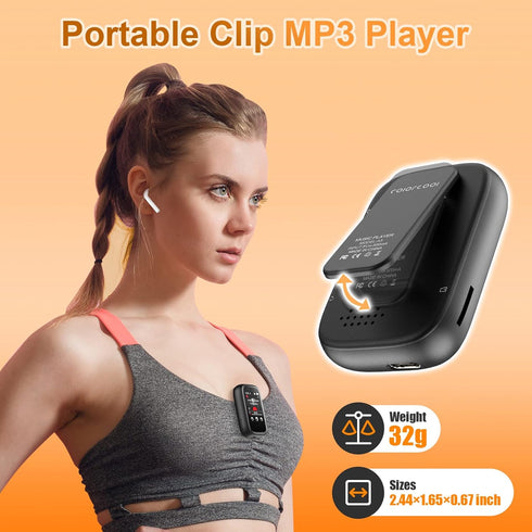 32GB Mp3 Player with Bluetooth 5.3,Portable Mp3 Mp4 Music Player with Clip,Good for Sports Support FM Radio Voice Record Built-in Micro SD Card Sl...