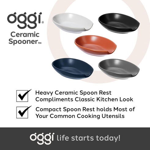 OGGI Spooner Ceramic Spoon Rest- Spoon Rest for Stove Top, Spoon Holder for Countertop, Kitchen Decor for Counter, Coffee Bar Accessories, Brick R...