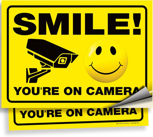 iSYFIX Smile You're on Camera Stickers for Business - 2 Pack 14x10 Inch - Self-Adhesive Vinyl, Laminated for UV Protection, Weather, Fade Resistan...