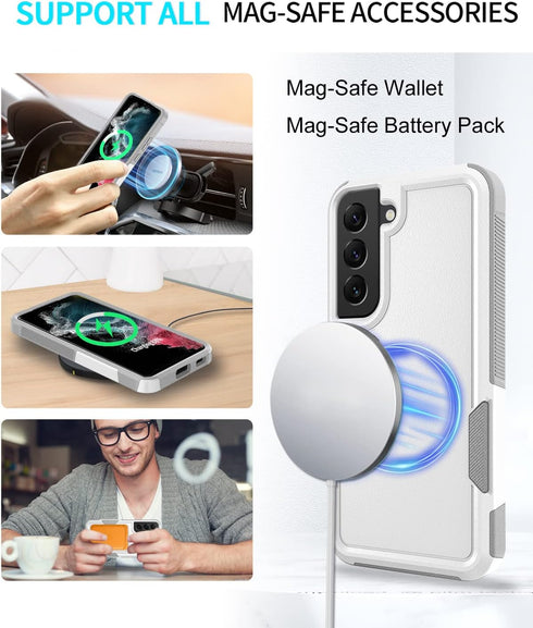 for Galaxy S22 Case Magnetic Compatible with MagSafe, Drop Protection Rugged Shockproof Phone Cover for Samsung Galaxy S22 (White)...
