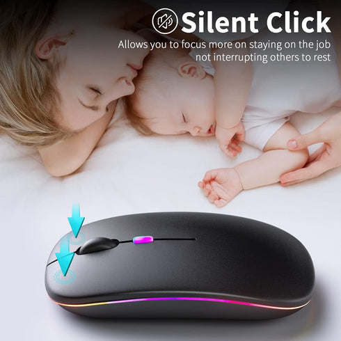 Wireless Bluetooth Mouse, Rechargeable LED Dual Mode Mouse (Bluetooth 5.2 and USB Receiver) Portable Silent Mouse,for Laptop/Desktop/Tablet(Black)...