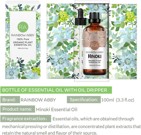 Hinoki Essential Oil (100ML), 100% Pure Natural Organic Aroma Hinoki Oil for Diffuser, Massage, Skin Care, Yoga...