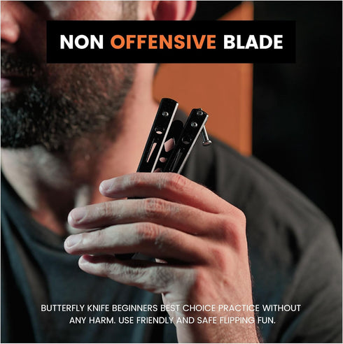 Butterfly Knife, Balisong Trainer Unsharpened Blade, 2 Practice Knives Set with Pouches Fully safe Not Real Blades...