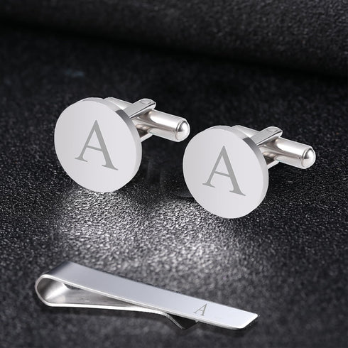 Initial Cufflinks and Tie Clip Set for Men,Stainless steel Letter Cuff Links and Tie Bar Set gift for Father Husband Son Boyfriend...
