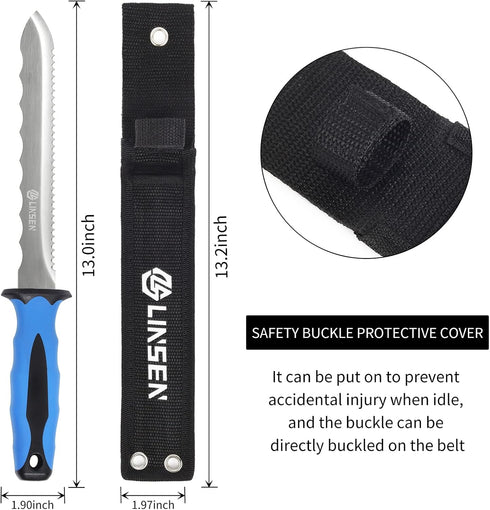 Liphontcta Linsen-Outdoor Stainless Steel Garden Knife with 7.8" Blade and New Bule Handle, Double Side Utility Sod Cutter Lawn Repair Garden Knif...