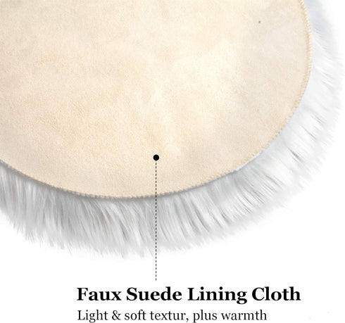 IVON 15.5'' White Round Faux Fur Rug, Fluffy Soft Rug Cushion for Chair, Background for Nail Desk Photos (1pcs White)...