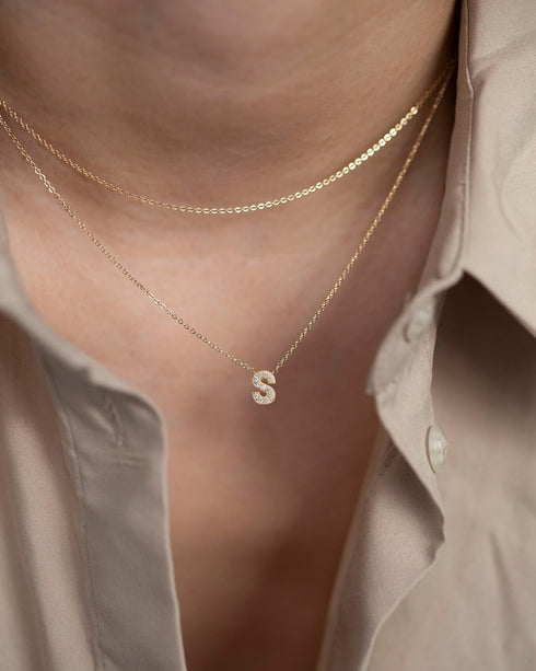 Initial Necklaces for Women Dainty Gold CZ Letter Necklace 14K Gold Plated Trendy Simple Cute Gold Choker Necklace Personalized Name A-Z Capital N...