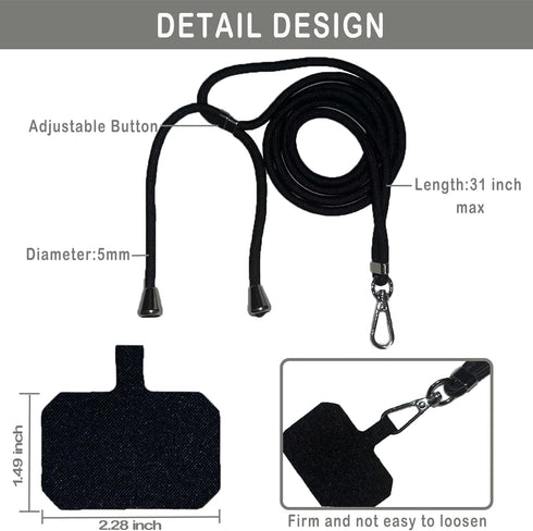 Phone Lanyard Cell Phone Neck Strap Crossbody with 3 Phone Tether Tabs Phone Patches, 2x Adjustable Thick Rope Lanyards Phone Holder Cell Phone La...