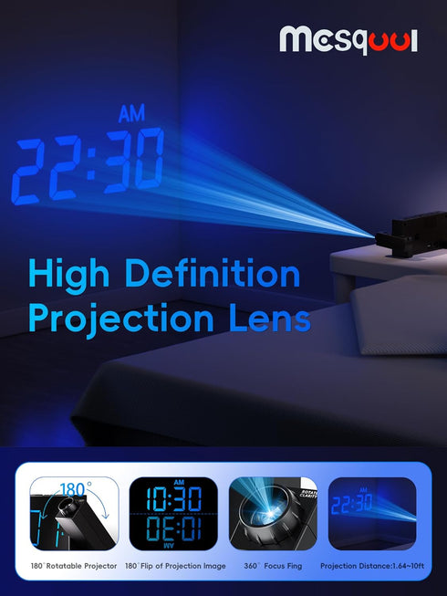 Mesqool Projection Alarm Clock, Loud Vibrating Alarm Clock for Heavy Sleepers, Adjustable Projection Brightness,Hearing Impaired & Deaf People, Di...