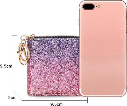 GEEAD Small Glitter Wallet for Women Girls Mini Coin Purse Pouches with Key Ring...