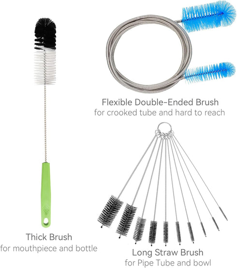 CUMFYHOUS-Set of 12 Tube Pipe Cleaners Brush Kit,Bottle Cleaning Brush,Bowl Cleaner,Long Straw Brush,17-inch Long Handle Brush,8.2-inch Different ...
