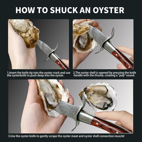 Oyster Shucker, Oyster Shucking Knife for Oyster Clam Pearl Shell Shucking, 2 Set Oyster Shucking Tool Kit, 2 Stainless Steel Oyster Knifes with W...