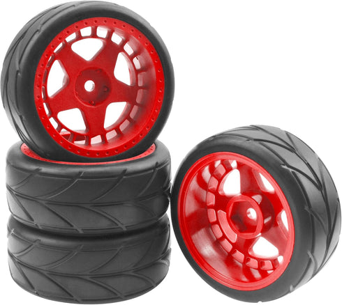 ShareGoo RC OD 2.55" Nylon 12mm Hex Wheels & Rubber Tires Set Compatible with Traxxas Tamiya Sakura HSP Redcat 1/10 RC On-Road Touring Drift Car (...