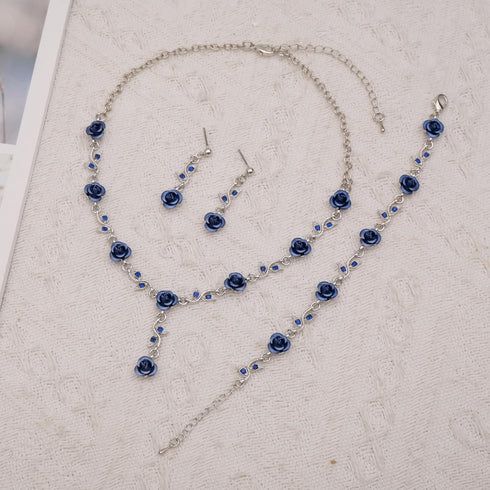 Elegant Flower Leaf Jewelry Sets Necklace Dangle Earrings Bracelet Set for Women Prom Party Costume Accessories #0929...