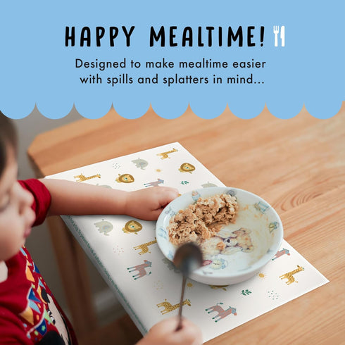 Kids Disposable Placemats Stick On - Set of 40 Disposable Placemats for Toddlers - Baby Eating Essentials for Travel - Jungle Animals - Restaurant...