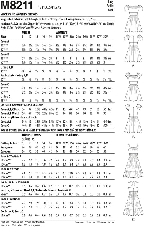 McCall's Misses' Fit and Flared Dress Sewing Pattern Kit, Code M8211, Sizes 18W-20W-22W-24W, Multicolor...