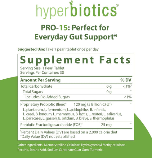 Hyperbiotics Pro 15 Vegan Probiotic Supplement | Time Release Pearls | 15 Diverse Strains | Probiotics for Women and Men | Digestive and Immune Sy...