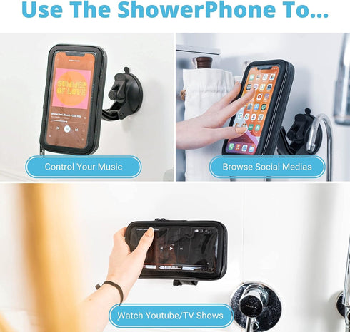 Shower Phone Holder Case Waterproof | Suction Cup Mount for Bathroom | 360 Rotatable & Height Adjustable for iPhone & Android | ShowerPhone by Wum...