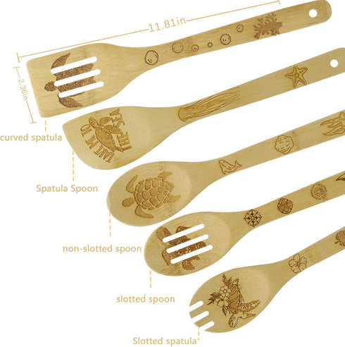 Sea Turtle Gifts for Women, Kitchen Decor Cooking Utensils Set include Unique Bamboo Cooking Spoons Apron, Personalized Christmas Mother's Day Hou...