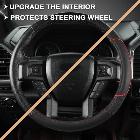 GIANT PANDA Steering Wheel Cover for Ford F150 F250 F350 Expedition - Black+Red Trim...