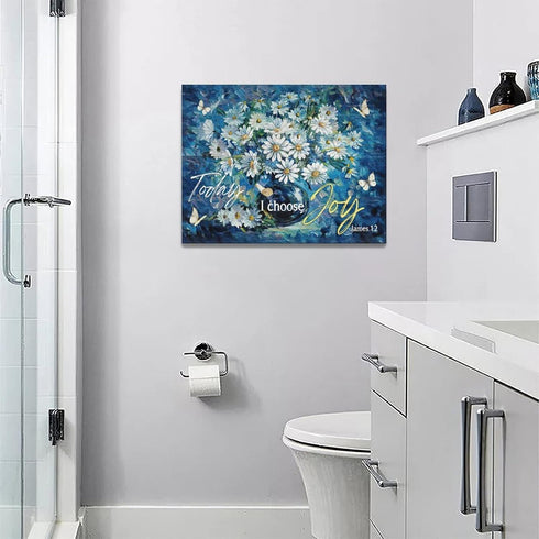 Farmhouse Navy Blue Daisy Flower Decor Wall Art Rustic Floral Butterfly Today I Choose Joy Pictures Wall Decor Canvas Painting Prints Artwork Deco...