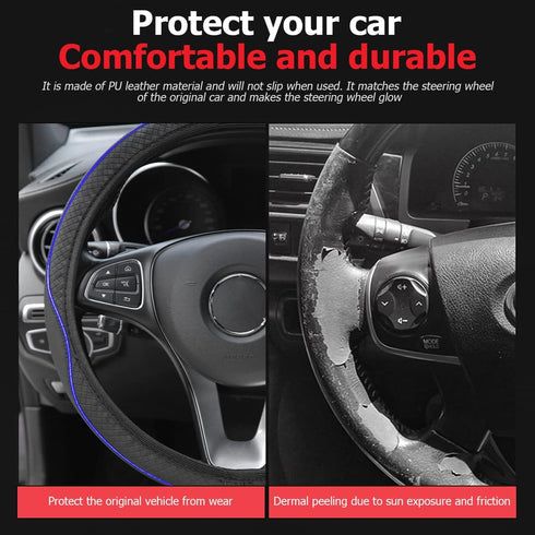 Car Steering Wheel Cover, PU Leather Steering Wheel Protector, Non-Slip Elastic Stretch Breathable, Auto Interior Covering Accessories, Universal ...