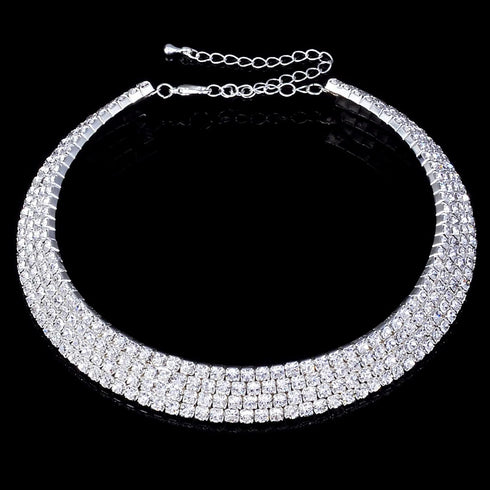 Kucheed Rhinestone Choker Necklaces,4 Row Silver Diamond Necklace,Sparkly Crystal Tennis Necklace Chain Jewerly,Fashion Bridesmaid Bridal Wedding ...
