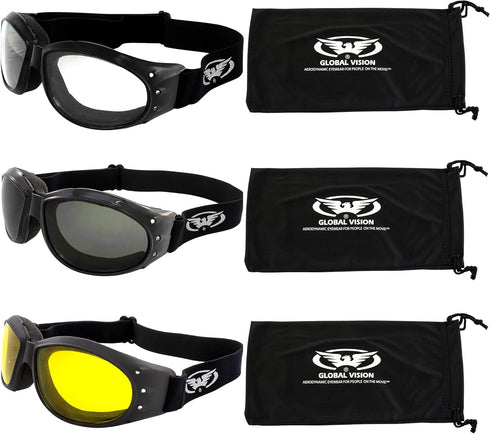 Global Vision Eliminator Motorcycle Dirt Bike Padded Airsoft Cycling Goggles Dust Storm Burning Man 3 Pair Clear Smoke & Yellow...