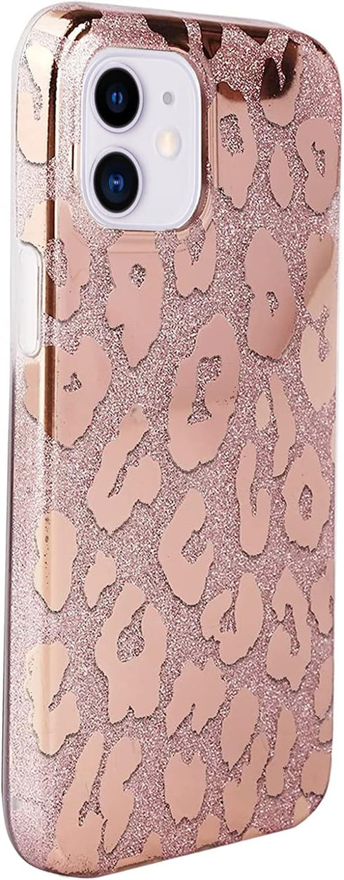 J.west Case Compatible with iPhone 12/12 Pro 6.1-inch, Luxury Saprkle Bling Glitter Leopard Print Design Soft Metallic Slim Protective Phone Cases...