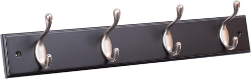 BIRDROCK HOME Oval Hook Coat and Hat Rack | 4 Hooks | Wall Mount | Black Finish | Satin Nickel Hooks...