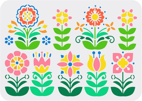 FINGERINSPIRE Flower Border Stencil 11.7x8.3 inch Reusable Floral Pattern Wall Stencil DIY Spring Floral Painting Template Abstract Folk Flowers S...