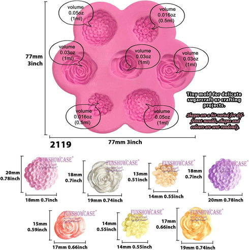 Mini Flowers Fondant Silicone Mold for Sugarcraft Cake Decoration, Cupcake Topper, Polymer Clay, Soap Wax Making Crafting Projects 7-Cavity...