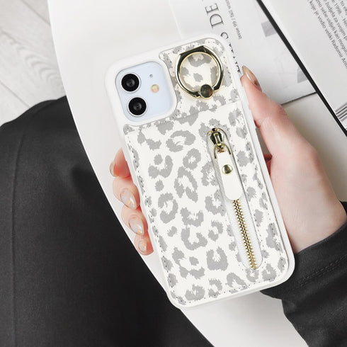 iPhone 12 pro Case with Card Holder for Women, iPhone 12 pro Phone Case Wallet with Credit Card with Ring Kickstand Zipper Shockproof Slim Stand C...