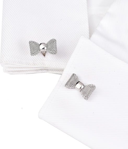 Mens bow cufflinks business wedding shirt gift (argent)...