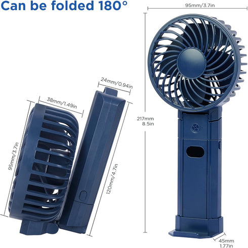 SIX FOXES 2024 New Portable Handheld Fan, 3 in 1 Portable Fan Rechargeable, Display Electricity in Real Time, 4000mAh, 3 Speed Wind, with Base, US...