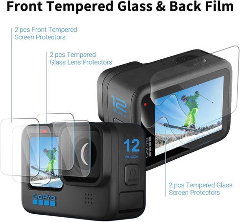 JJC 2 Pack Lens Screen Protector for GoPro HERO 12 11 10 Black Camera, 6 pcs Anti-Fingerprint Anti-Scratch Anti-Bubble - 9H Hardness 2.5D Rounded ...