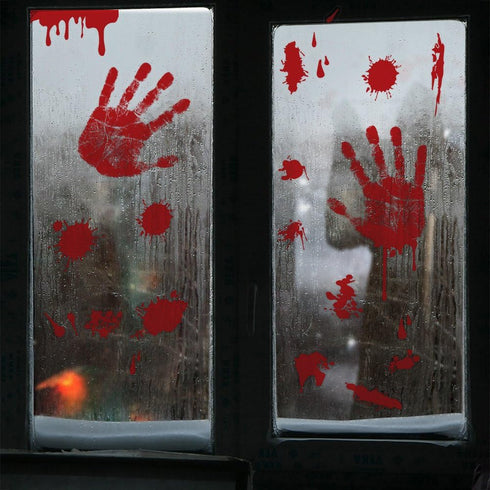 KUUQA 4 Pcs Bloody Handprint Clings Horror PVC Stickers Decals for Halloween Decorations...