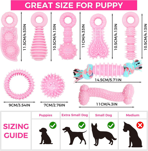 Puppy Toys, 9 Pack Puppy Chew Toys for Teething, Cute Pink Small Dog Toys, Puppy Teething Toys for Puppies, Soft Durable Interactive Dog Chew Toys...