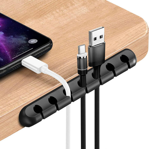 Black Cable Holder Clips, 5-Pack Cable Management Cord Organizer Clips Silicone Self Adhesive for Desktop USB Charging Cable Nightstand Power Cord...